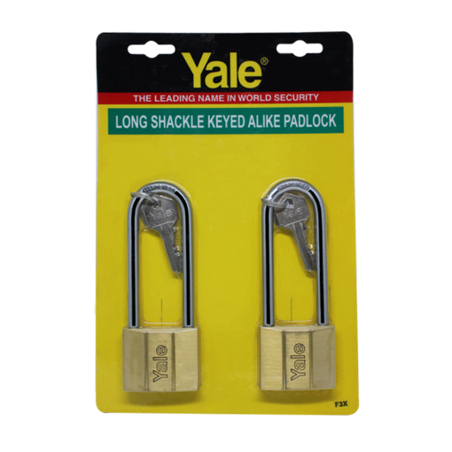 Picture of Yale V140.50 LS90 KA2, Long Shackle Brass Padlocks 140 Series Key Alike 2, V14050LS90