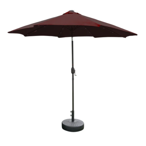 Picture of HOMER TROPICAL 2.7M CRANK TILT PATIO UMBRELLA WITH SOLAR LED LIGHTS AND BASE - COFFEE HOMTCUL32COF