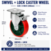 Picture of 8" Harlem heavy duty  Industrial PU Red Rubber caster wheel  Fixed, Swivel , Castor Wheel with Dual Lock Brake
